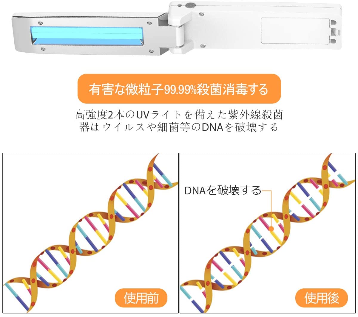 ポータブル紫外線除菌器 UV殺菌ランプ 紫外線滅菌器 殺菌器 殺菌灯 UV